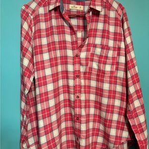 Hollister Red and White Plaid Shirt